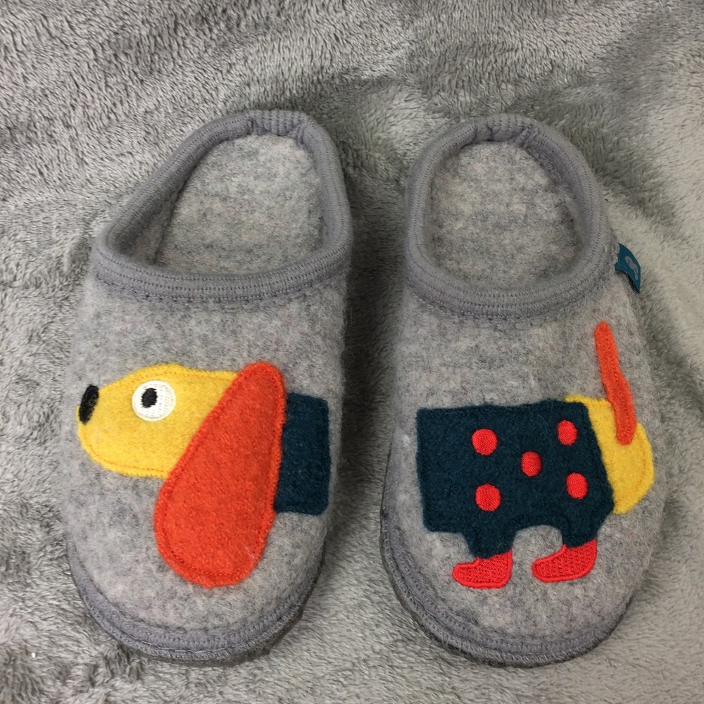 Kids Grey Wool Slippers Felted Dachshund Dog Size 200 EU 31/32 US 13/1